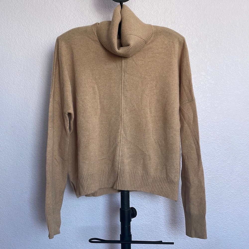100% Cashmere Antonio Melani Turtleneck Convertible Sweater in Light Camel